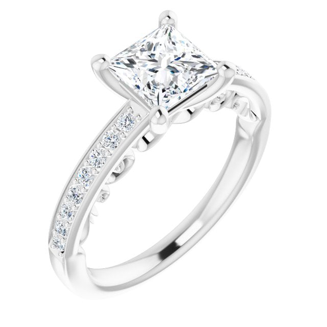 10K White Gold Customizable Princess/Square Cut Design featuring 3-Sided Infinity Trellis and Round-Channel Accented Band