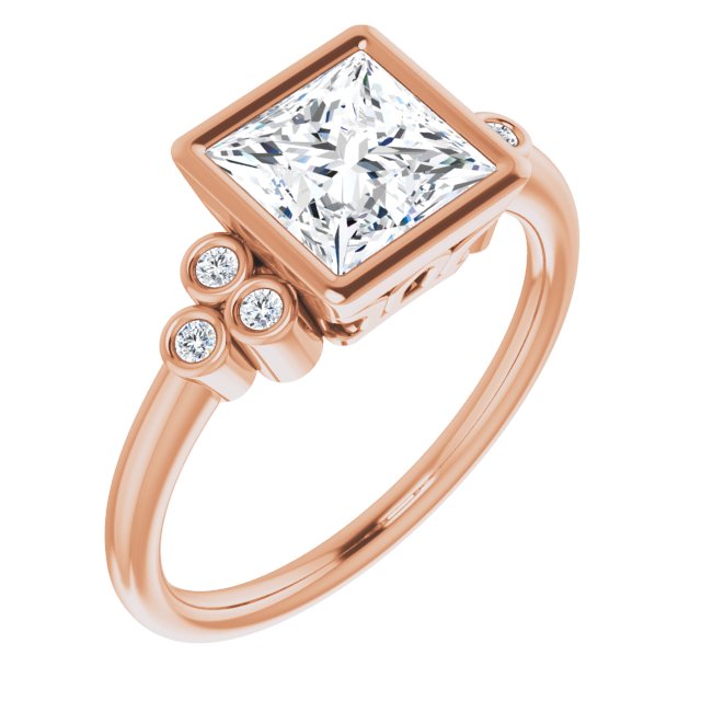 10K Rose Gold Customizable 7-stone Princess/Square Cut Style with Triple Round-Bezel Accent Cluster Each Side