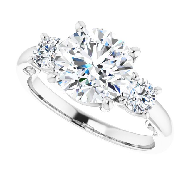 Cubic Zirconia Engagement Ring- The Danika (Customizable Round Cut 3-stone Style featuring Heart-Motif Band Enhancement)