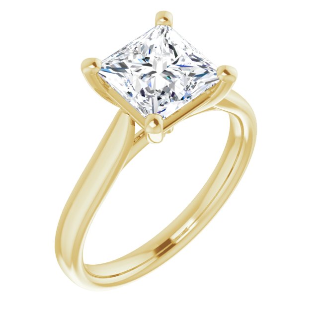 10K Yellow Gold Customizable Cathedral-Prong Princess/Square Cut Solitaire