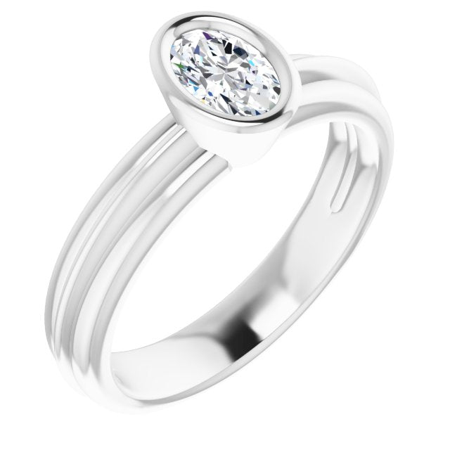 10K White Gold Customizable Bezel-set Oval Cut Solitaire with Grooved Band
