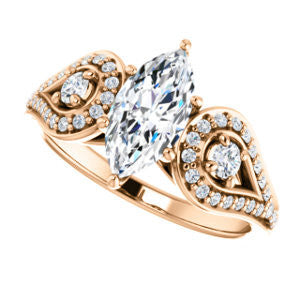 Cubic Zirconia Engagement Ring- The Tonya Laverne (Customizable Marquise Cut Design with Winged Split-Pavé Band)