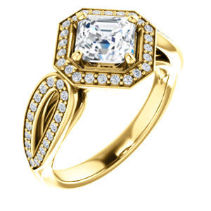 Cubic Zirconia Engagement Ring- The Jordyn Elitza (Customizable Halo-Style Asscher Cut with Twisting Pavé Split-Shank)