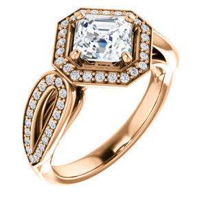 Cubic Zirconia Engagement Ring- The Jordyn Elitza (Customizable Halo-Style Asscher Cut with Twisting Pavé Split-Shank)