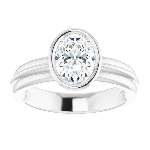 Cubic Zirconia Engagement Ring- The Aretha (Customizable Bezel-set Oval Cut Solitaire with Grooved Band)