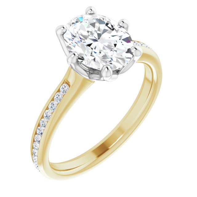 14K Yellow & White Gold Customizable 6-prong Oval Cut Design with Round Channel Accents