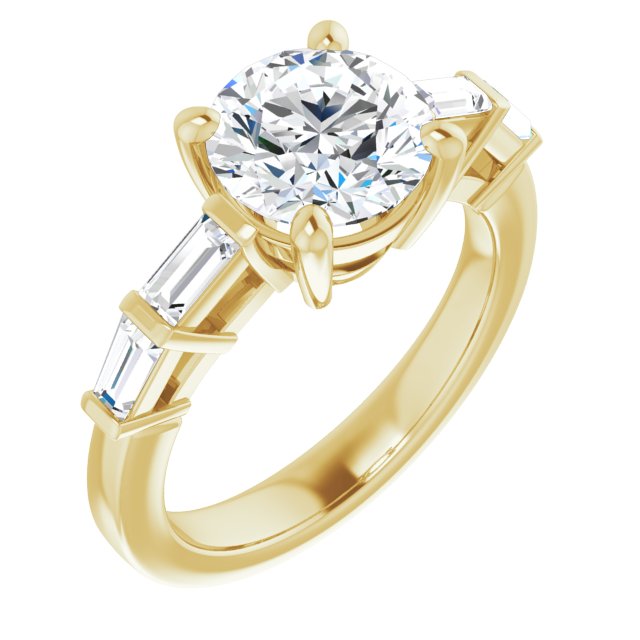 14K Yellow Gold Customizable 9-stone Design with Round Cut Center and Round Bezel Accents