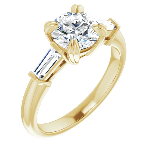 10K Yellow Gold Customizable 3-stone Round Cut Design with Tapered Baguettes