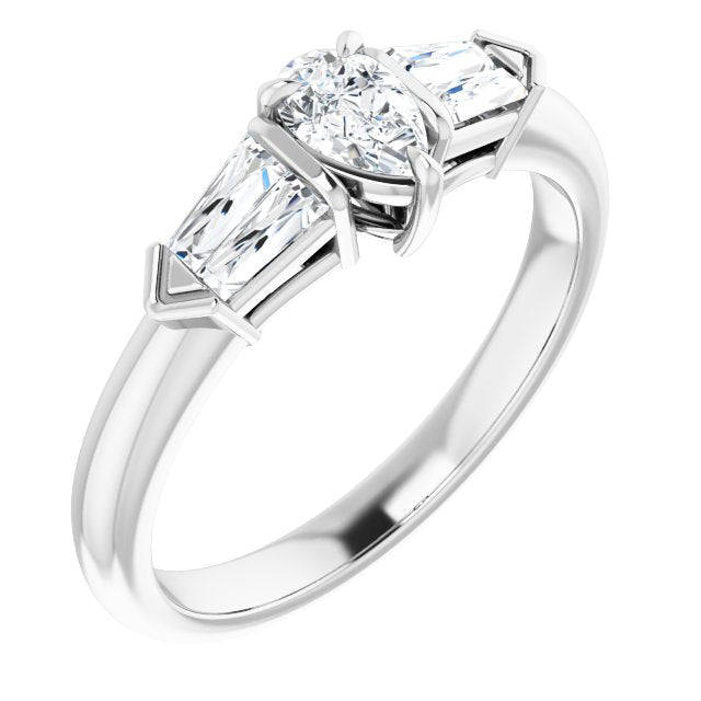 10K White Gold Customizable 5-stone Design with Pear Cut Center and Quad Baguettes