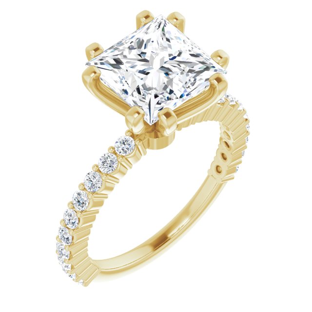 10K Yellow Gold Customizable 8-prong Princess/Square Cut Design with Thin, Stackable Pav? Band