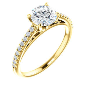 Cubic Zirconia Engagement Ring- The Kiana (Customizable Round Cut Design with Decorative Cathedral Trellis and Thin Pavé Band)