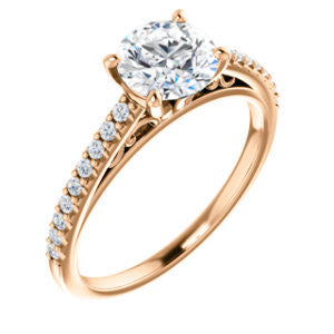 Cubic Zirconia Engagement Ring- The Kiana (Customizable Round Cut Design with Decorative Cathedral Trellis and Thin Pavé Band)