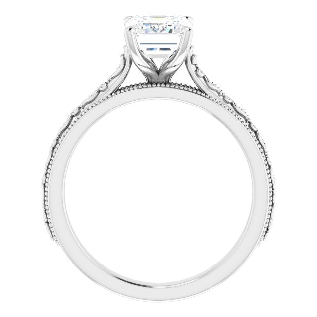 Cubic Zirconia Engagement Ring- The Conchita (Customizable Radiant Cut Solitaire with Delicate Milgrain Filigree Band)