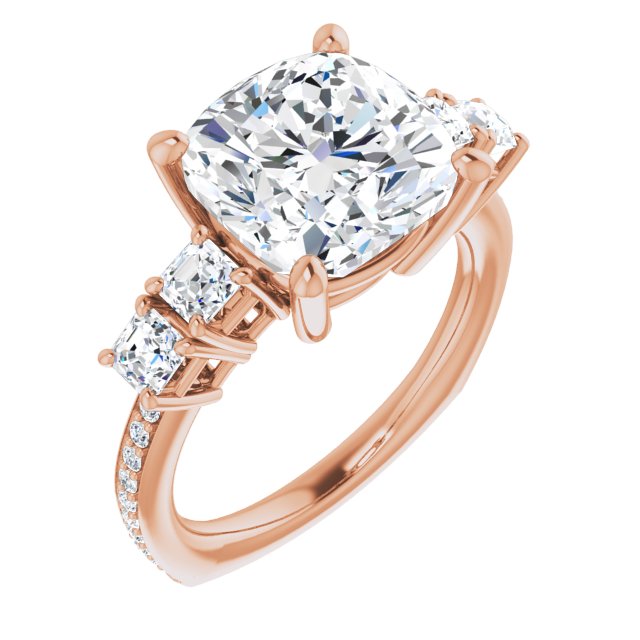 10K Rose Gold Customizable Cushion Cut 5-stone Style with Quad Cushion Accents plus Shared Prong Band