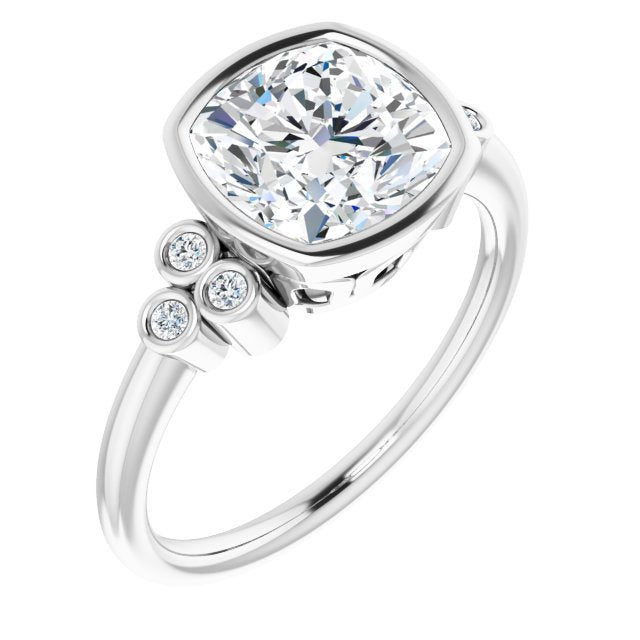 10K White Gold Customizable 7-stone Cushion Cut Style with Triple Round-Bezel Accent Cluster Each Side