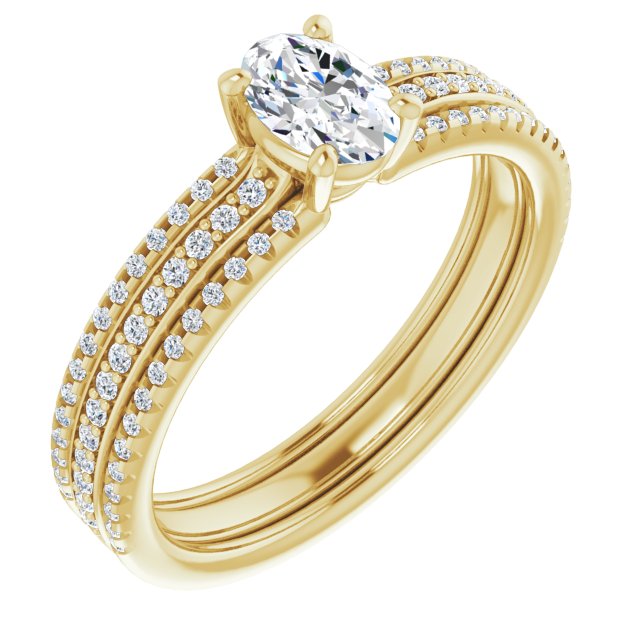 10K Yellow Gold Customizable Oval Cut Center with Wide Pavé Accented Band