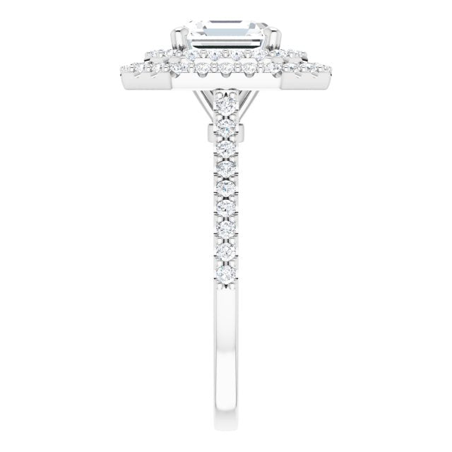 Cubic Zirconia Engagement Ring- The Danielle (Customizable Double-Halo Asscher Cut Design with Accented Split Band)