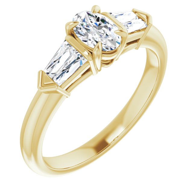 10K Yellow Gold Customizable 5-stone Design with Oval Cut Center and Quad Baguettes