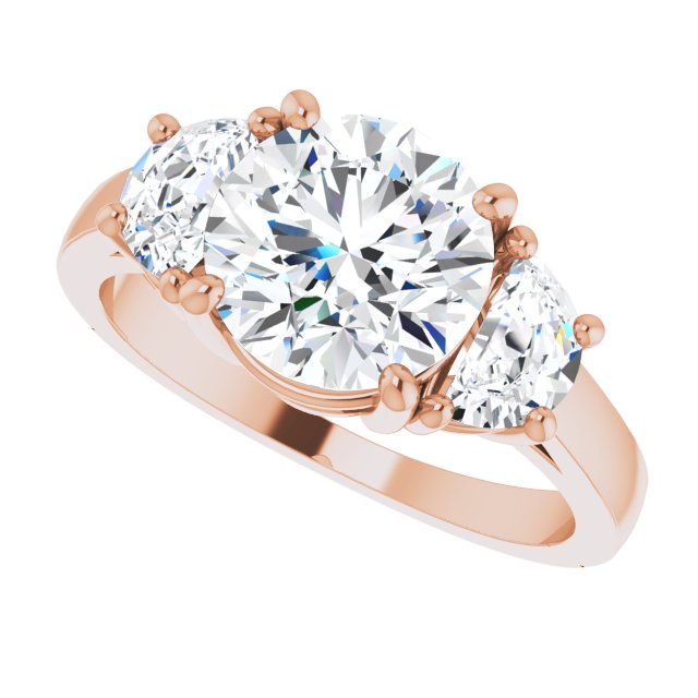 Cubic Zirconia Engagement Ring- The Bree (Customizable 3-stone Design with Round Cut Center and Half-moon Side Stones)