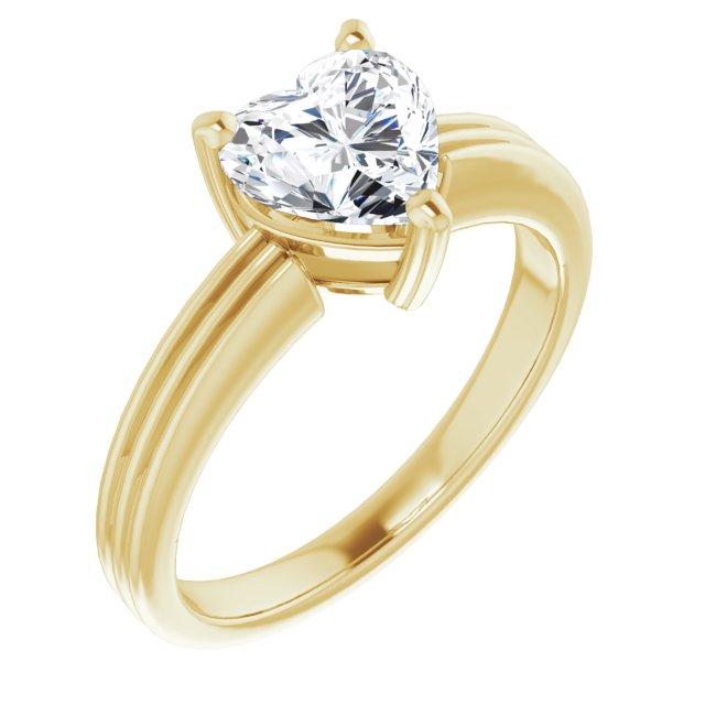 10K Yellow Gold Customizable Heart Cut Solitaire with Double-Grooved Band