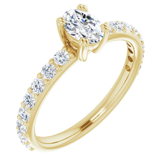10K Yellow Gold Customizable Oval Cut Design with Large Round Cut 3/4 Band Accents