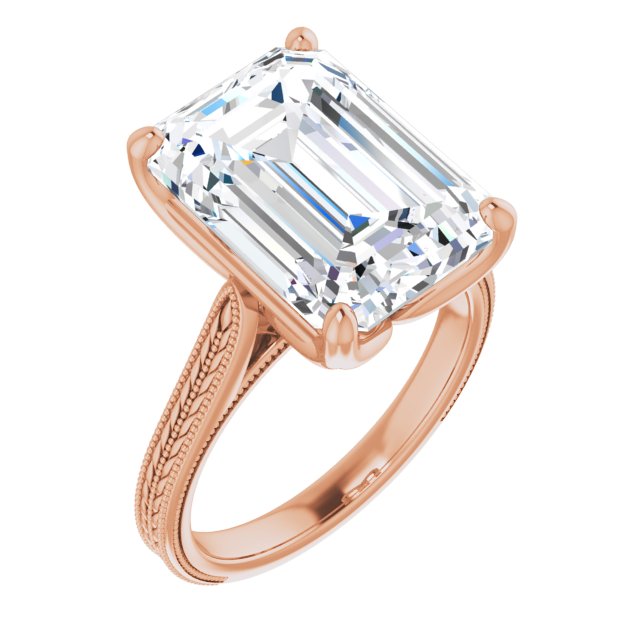 10K Rose Gold Customizable Emerald/Radiant Cut Solitaire with Wheat-inspired Band 