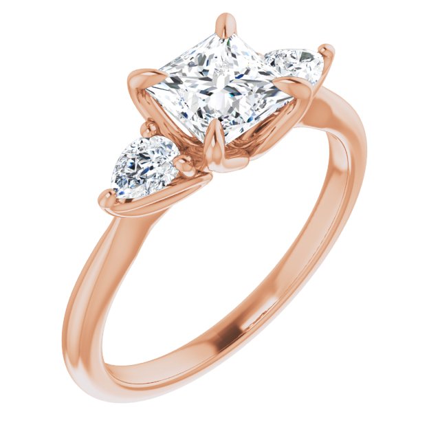 10K Rose Gold Customizable 3-stone Design with Princess/Square Cut Center and Dual Large Pear Side Stones