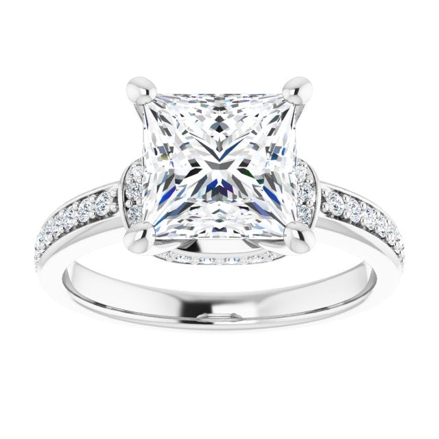 Cubic Zirconia Engagement Ring- The Ella (Customizable Princess/Square Cut Setting with Organic Under-halo & Shared Prong Band)