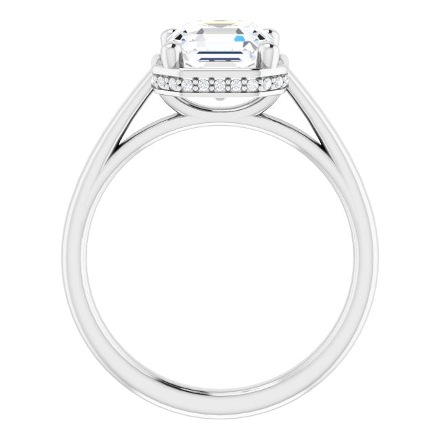 Cubic Zirconia Engagement Ring- The Romina Salomé (Customizable Super-Cathedral Asscher Cut Design with Hidden-stone Under-halo Trellis)