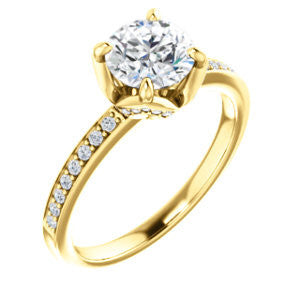 CZ Wedding Set, featuring The Sandy engagement ring (Customizable Prong-Accented Round Cut Style with Thin Pavé Band)