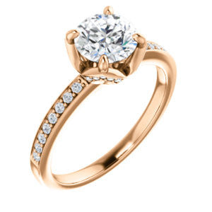 CZ Wedding Set, featuring The Sandy engagement ring (Customizable Prong-Accented Round Cut Style with Thin Pavé Band)