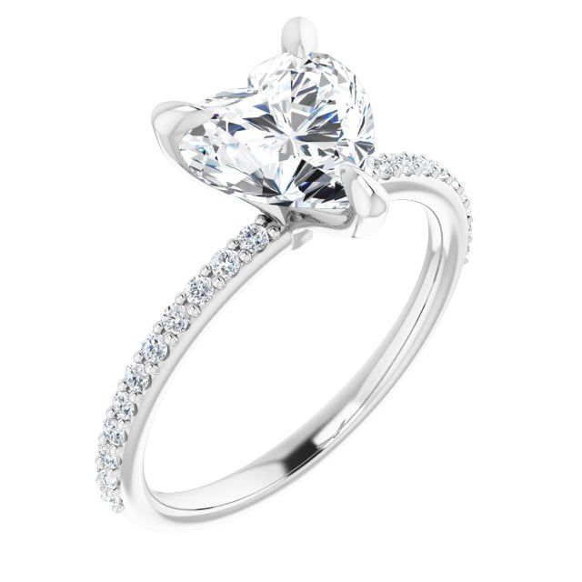 Cubic Zirconia Engagement Ring- The Geraldine Lea (Customizable Heart Cut Style with Delicate Pavé Band)