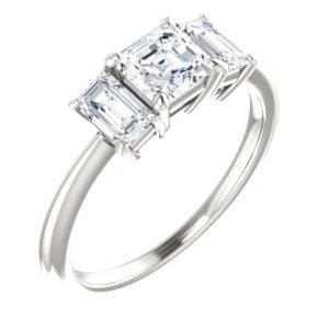 Cubic Zirconia Engagement Ring- The Andrea (Customizable Asscher Cut 3-stone with Dual Emerald Cut Accents)