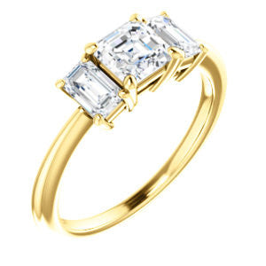 Cubic Zirconia Engagement Ring- The Andrea (Customizable Asscher Cut 3-stone with Dual Emerald Cut Accents)