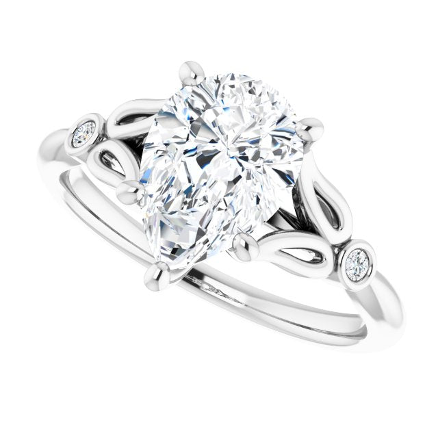 Cubic Zirconia Engagement Ring- The Dayanny (Customizable 3-stone Pear Cut Design with Thin Band and Twin Round Bezel Side Stones)