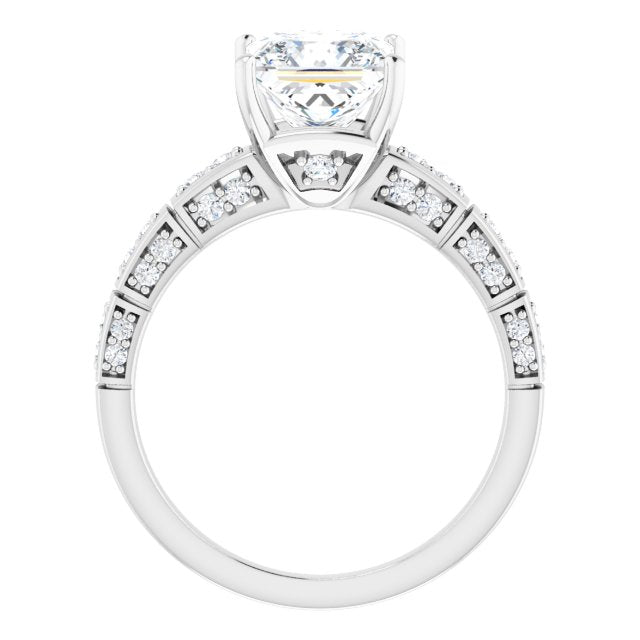 Cubic Zirconia Engagement Ring- The Anna (Customizable Princess/Square Cut Style with Three-sided, Segmented Shared Prong Band)