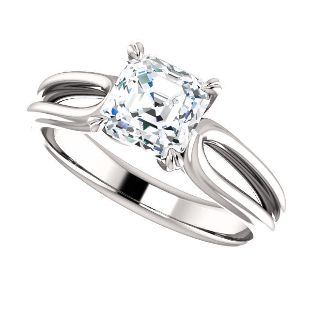 CZ Wedding Set, featuring The Piper engagement ring (Customizable Asscher Cut Solitaire with Flared Split-band)
