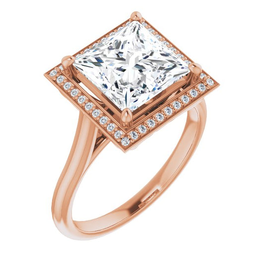 10K Rose Gold Customizable Cathedral-Raised Princess/Square Cut Halo Style