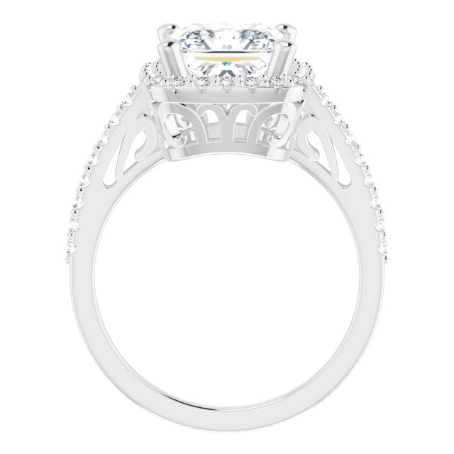 Cubic Zirconia Engagement Ring- The Zaya (Customizable Cathedral-Crown Princess/Square Cut Design with Halo and Accented Band)