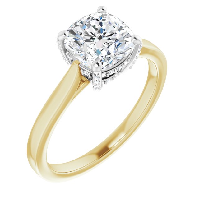 14K Yellow & White Gold Customizable Cathedral-Raised Cushion Cut Style with Prong Accents Enhancement