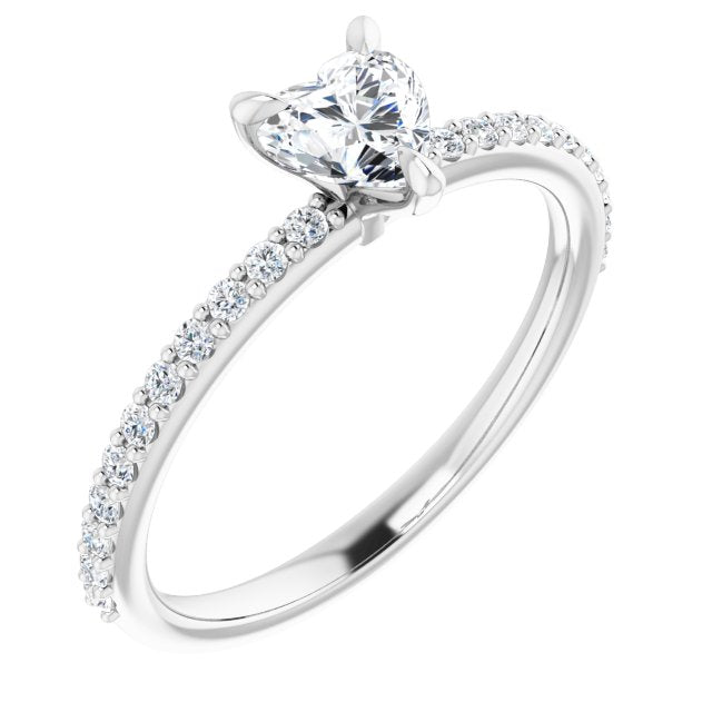10K White Gold Customizable Heart Cut Style with Delicate Pavé Band