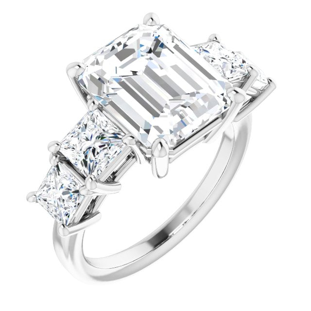 10K White Gold Customizable 5-stone Emerald/Radiant Cut Style with Quad Princess-Cut Accents