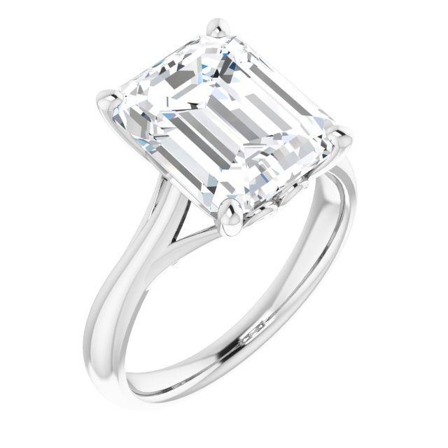 10K White Gold Customizable Emerald/Radiant Cut Solitaire with Decorative Prongs & Tapered Band