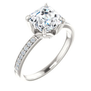 CZ Wedding Set, featuring The Sandy engagement ring (Customizable Prong-Accented Asscher Cut Style with Thin Pavé Band)