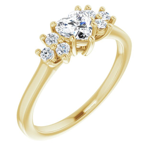 10K Yellow Gold Customizable Heart Cut 7-stone Prong-Set Design