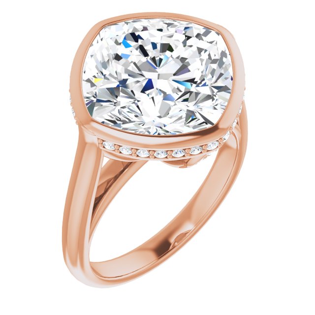 10K Rose Gold Customizable Cushion Cut Semi-Solitaire with Under-Halo and Peekaboo Cluster