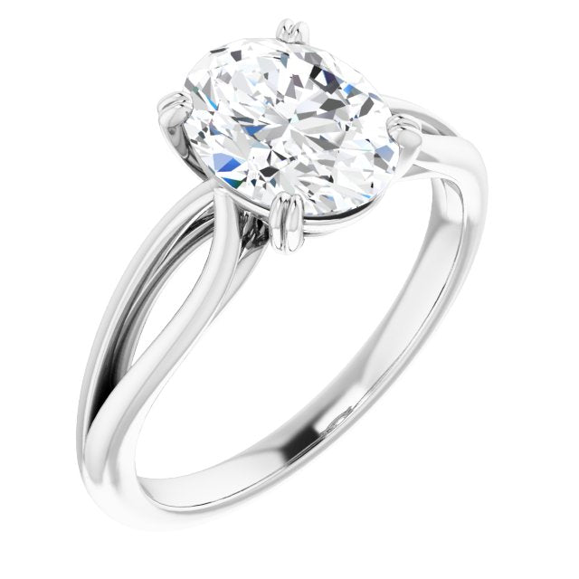 10K White Gold Customizable Oval Cut Solitaire with Wide-Split Band