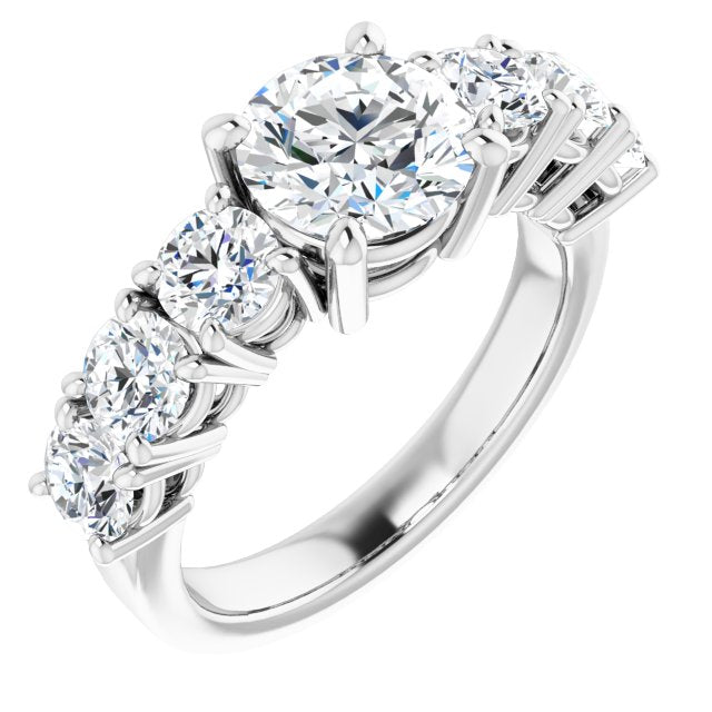10K White Gold Customizable 7-stone Round Cut Design with Large Round-Prong Side Stones