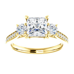 CZ Wedding Set, featuring The Tess engagement ring (Customizable Princess Cut Trellis-Enhanced Bridge Setting with Semi-Pavé Band)