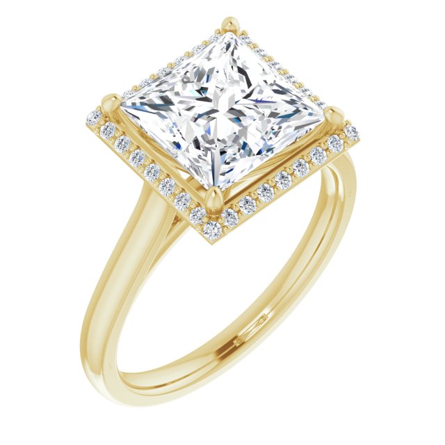 10K Yellow Gold Customizable Halo-Styled Cathedral Princess/Square Cut Design